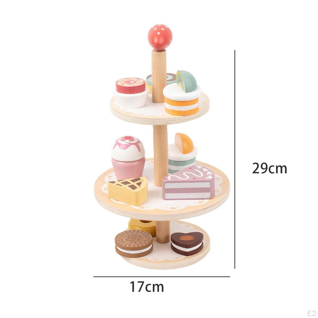 Wooden Dessert Cake Play Set Toys with Muffins Cakes Donuts, Afternoon Tea Party for