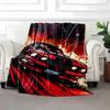 Red Sports Car & City Print Flannel Blanket – Cartoon Theme, All-Season Cozy Throw – Perfect Gift for Home & Office