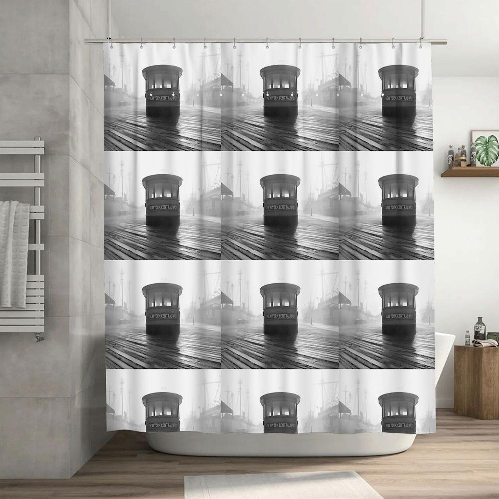 Black And White Train Station Shower Curtain Vintage Railway Backdrop Bathroom Decor Artistic Photography Scenic Wall Hanging