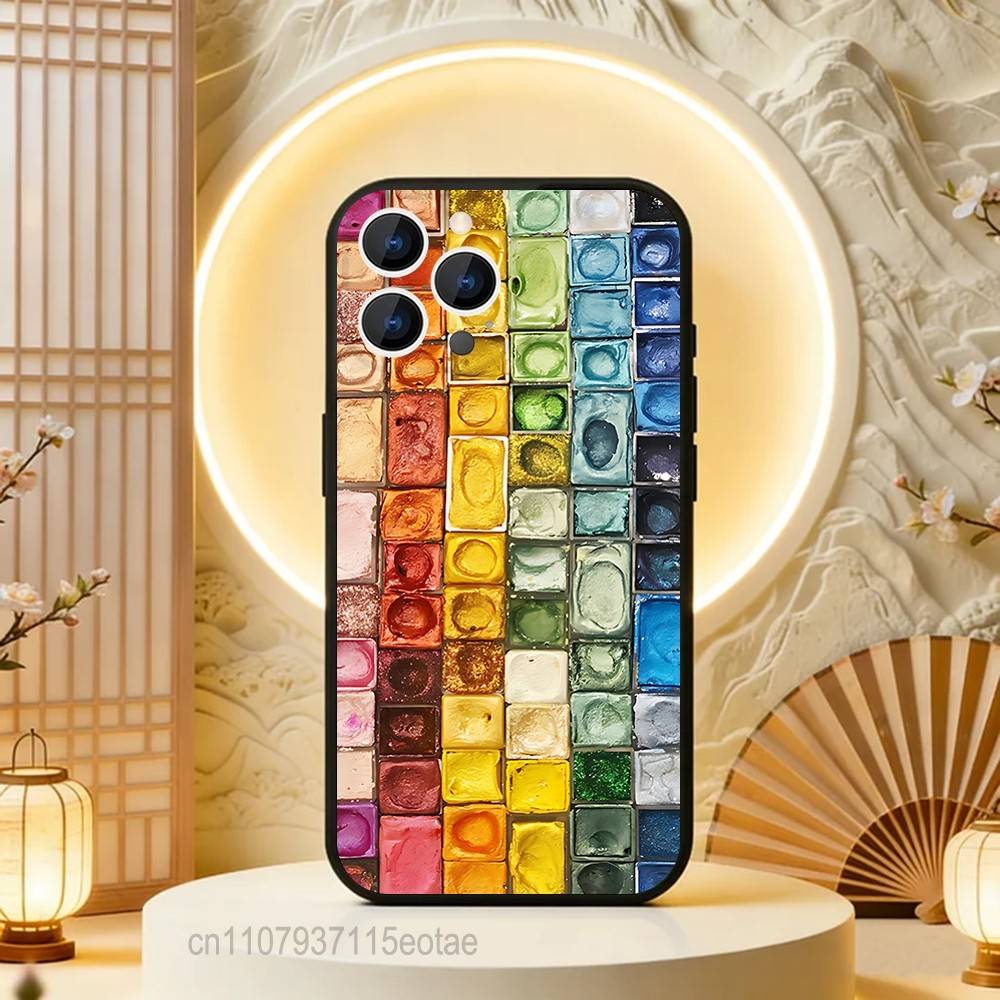 Watercolors Set Paint Palette Phone Case For iPhone  17,16,15,14,13,12,11,Pro,Max,Plus,E,Air,Mini Black Shockproof Funda Cover