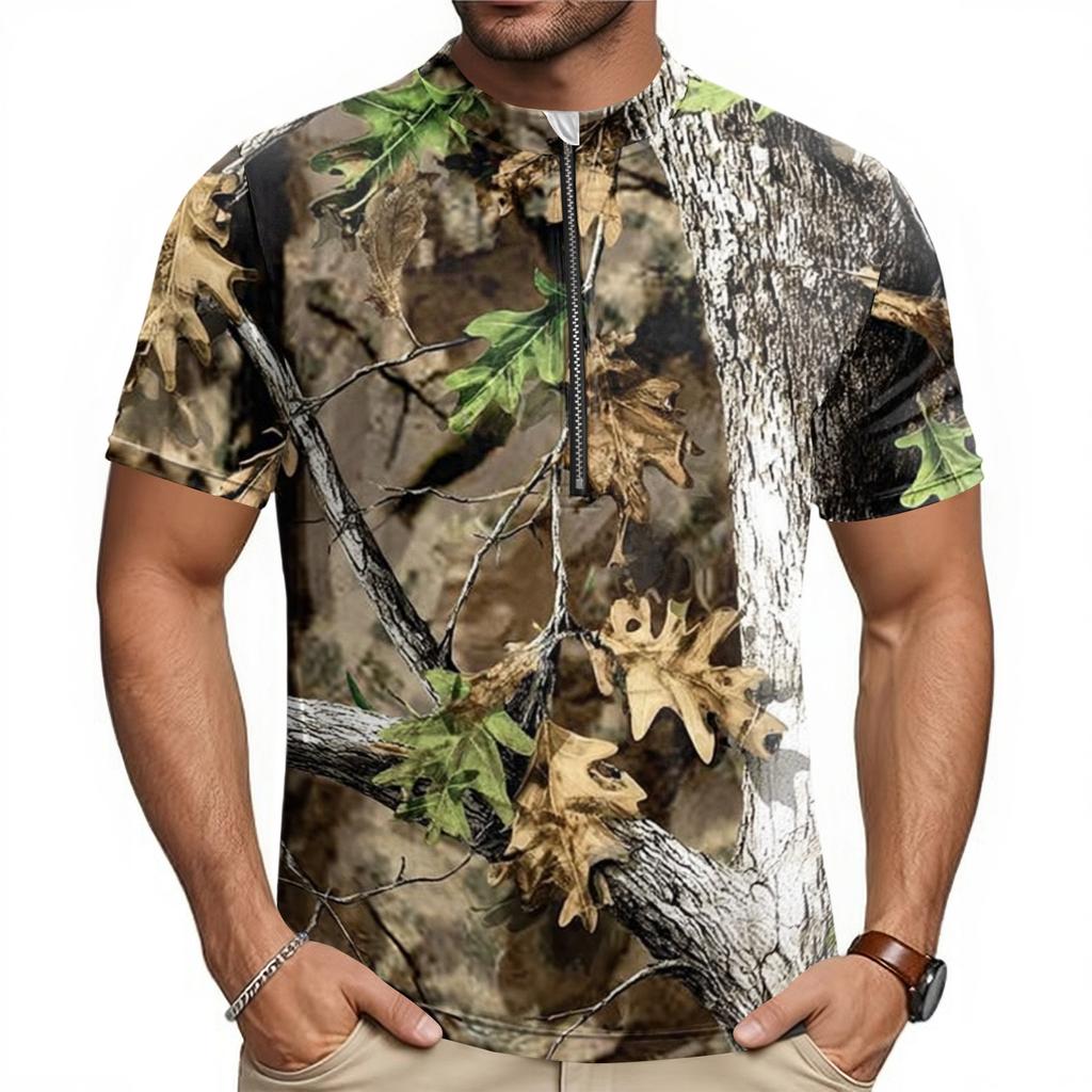Herren Kurzarm Radtrikot Atmungsaktiv Schnelltrocknend Leicht Reißverschluss Vorne Rundhals Sportshirt für Outdoor-Aktivitäten