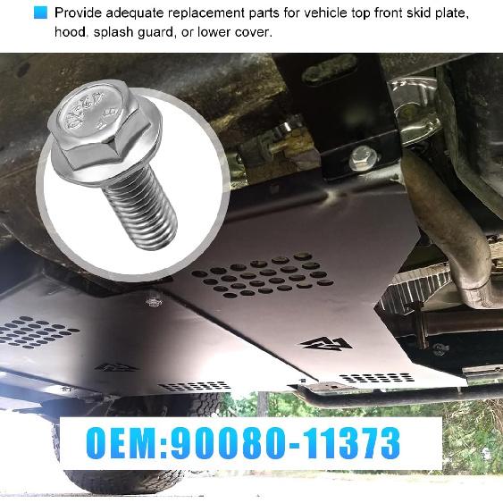 Yourkar 4 PCS Car Top Front Skid Plate Bolts, 12mm Hex Head Stainless Steel Skid Plate Bolt, Compatible with 4Runner FJ Cruiser Land Cruiser Sequoia