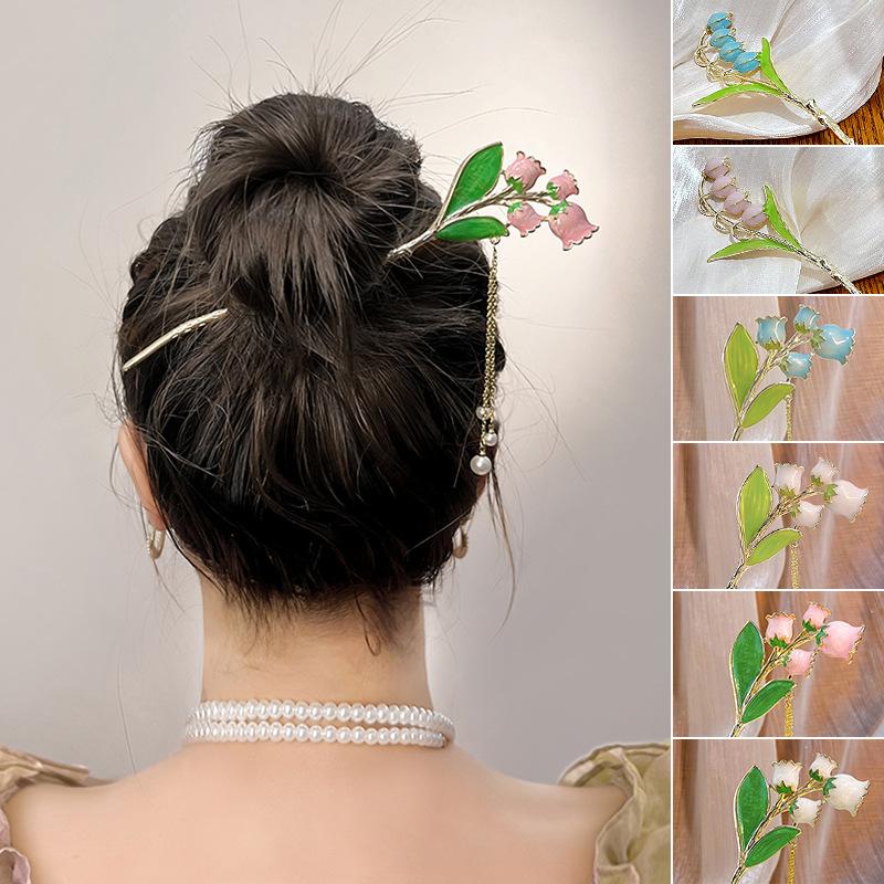Mori Gentle Bell Orchid Hairpin Temperament New Chinese Hanfu Pearl Tassel Daily Coiffure Hairpin Hair Accessories