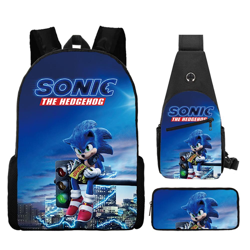 Backpack, Primary School Student Animation Schoolbag, Cartoon Backpack, Satchel, Pencil Bag, Three-Piece Set.