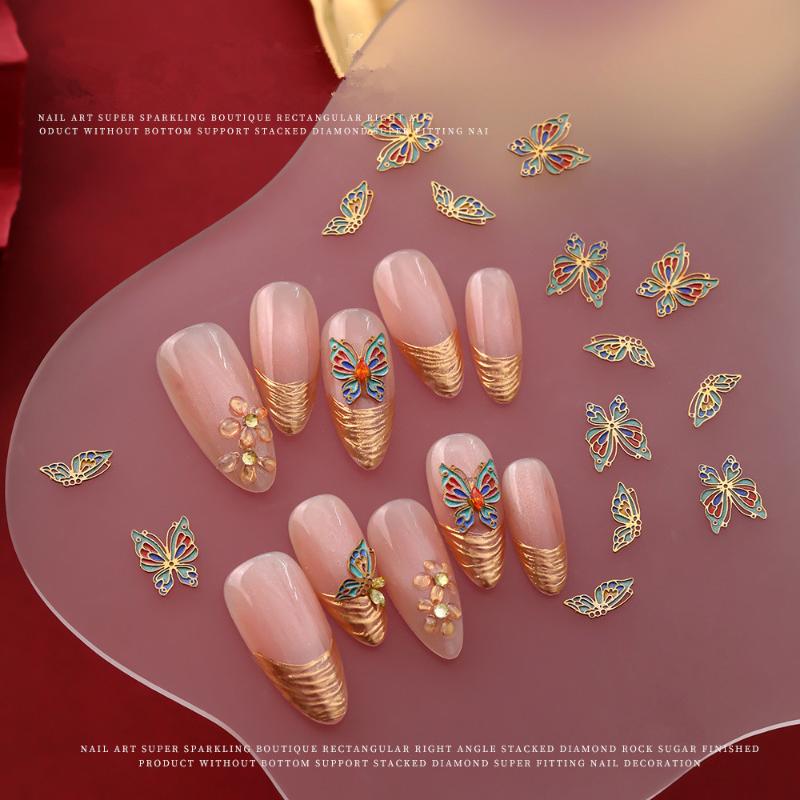 Chinese Enamel Copper Butterfly Nail Charms Painted Butterfly Nail Art Decorations For Diy Nail Accessories Charms Supplies