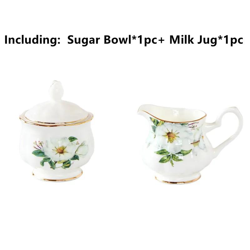 Bone China Flower Tea Cup Set, British Services Coffee Pot, Cups and Saucers, Ceramic Teapot, Sugar Bowl, Milk Jug Suit, Teaware