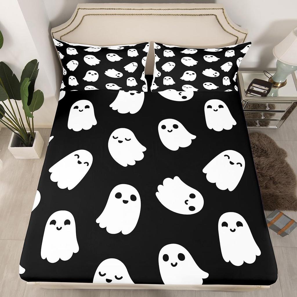 Halloween Ghost Pattern Bed Hat Three-Piece Digital Printing Bedding Bed Hat Three-Piece Set Children And Adults