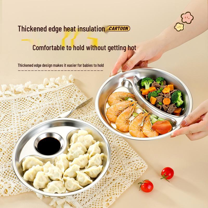 304 Stainless Steel Round Meal Tray for Kindergarten Students and Babies: Compartment Plate for Solid Foods and Dumplings