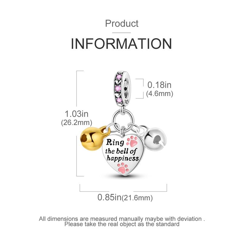 Charm Bead Components Copper Metal Cute Pet Dog Paw Bell Heart-shaped Pendant Bead Components Compatible With Charm Bead Components Plata Authentic