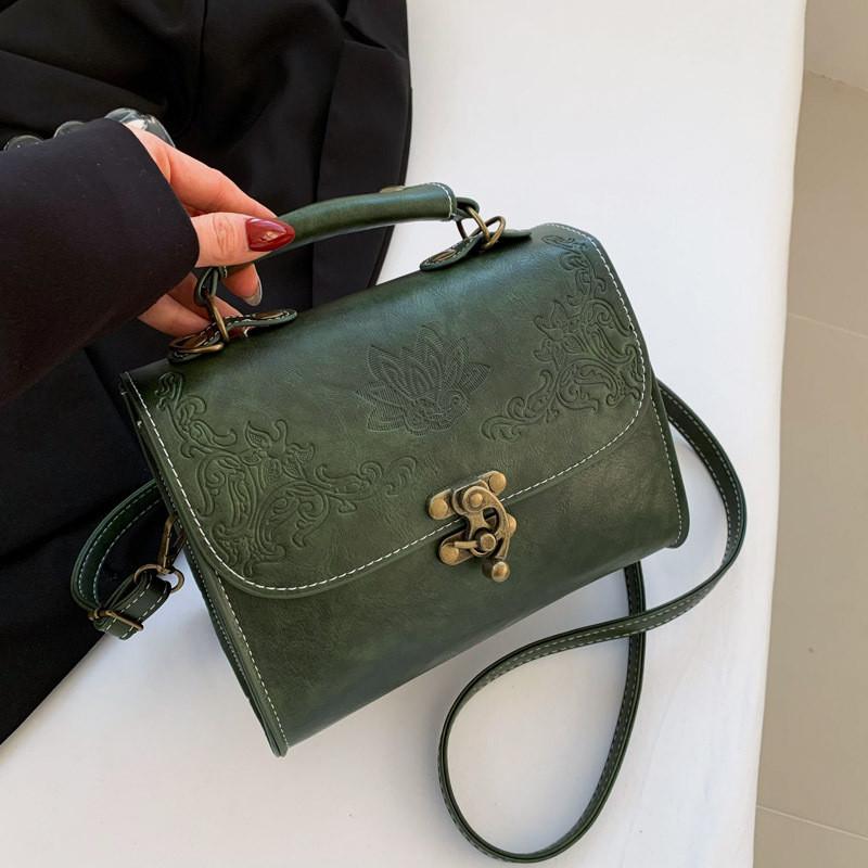 

Trendy Medium Square Shoulder Bag For Women Fashionable In Black Brown And Green Colors зелений