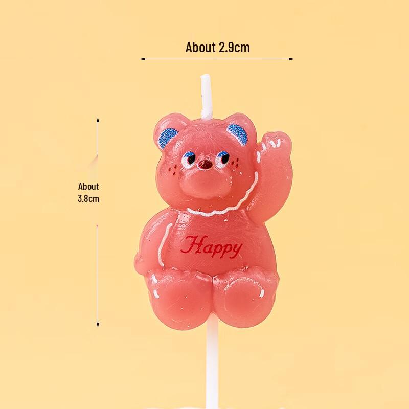 Cute Pink Cartoon Bear Cake Candles (3-Pack)