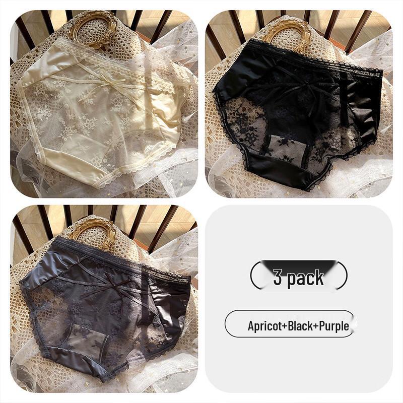 Tingmei Damen Sexy Spitzen-Slips mit Maulbeerseidenzwickel (3 Pack)