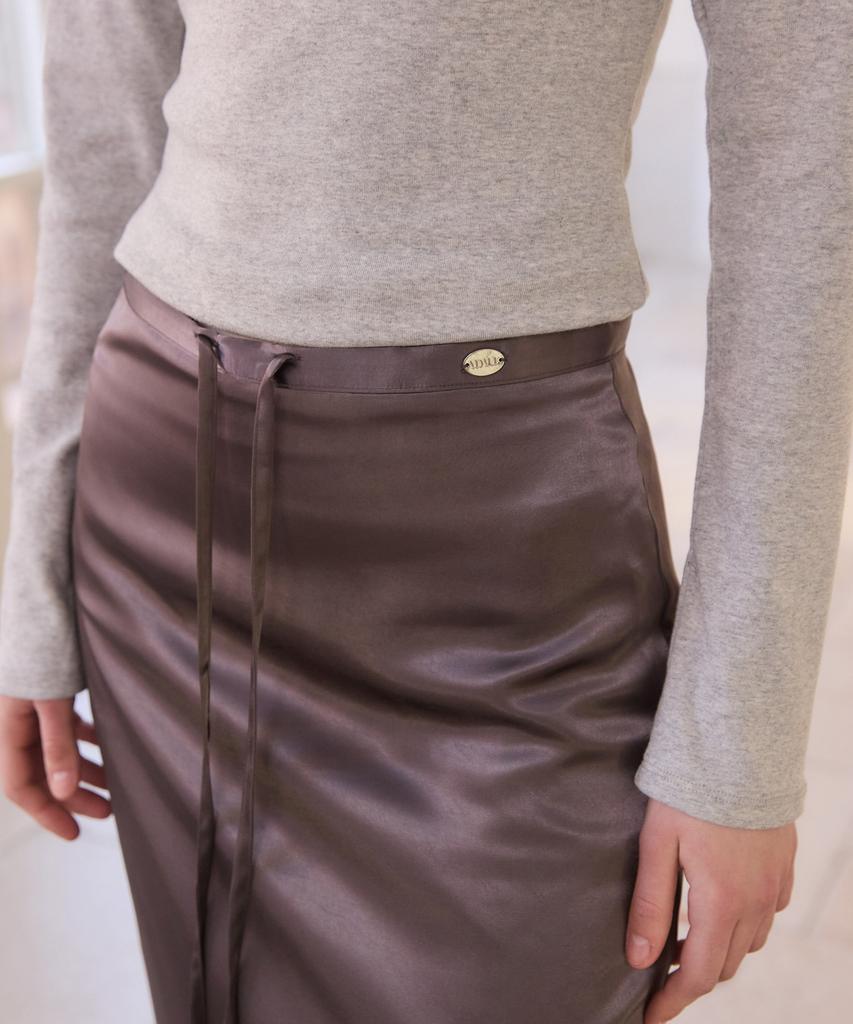 ADAUL Satin Long H Line Skirt - Charcoal