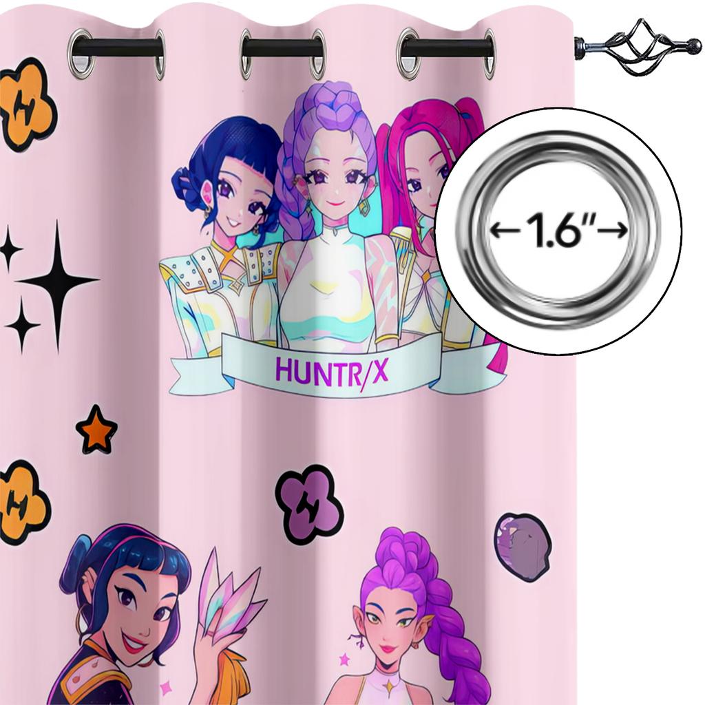 2Pcs K-Pop Demon Hunters Hot Anime Cartoon Printed Blackout Curtains Perfect For Bedroom Living Room Fashion Decorative Curtain