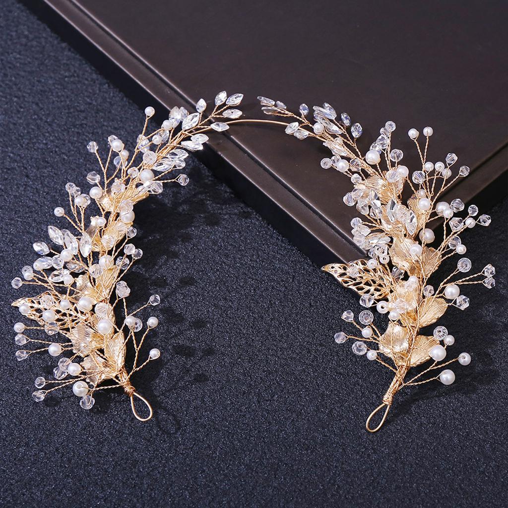 Alloy Leaf Shape Pearl Hair Accessory Headband Handmade Hair Pin for Women Bridal Party Wedding Hairstyle Decoration