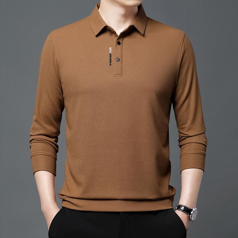 Autunno Nuovo T-Shirt Lunga da Uomo Polo con Risvolto Gioventù Business Slim Tinta Unita Manica Lunga Abbigliamento da Uomo