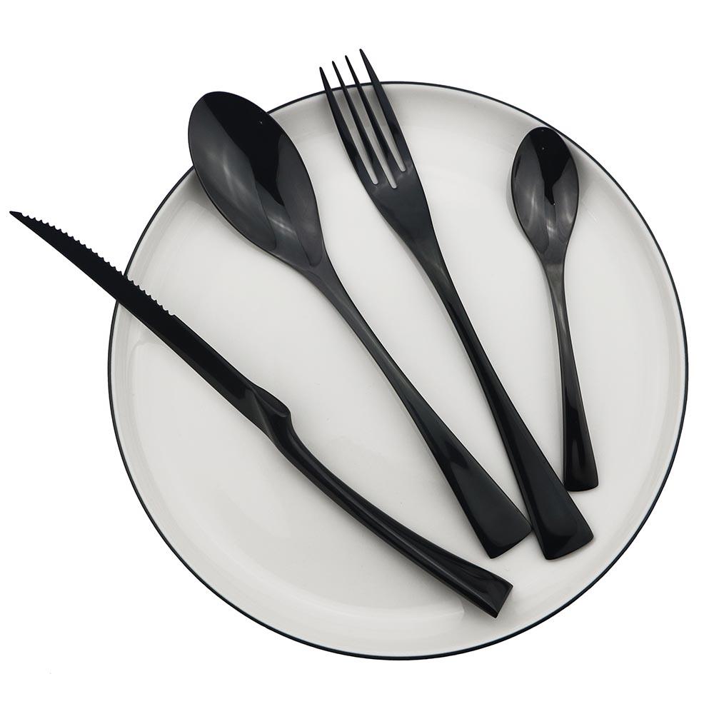 JANKNG 24Pcs 18/10 Stainless Steel Dinnerware Set Black Dinner Silverware Spoon Fork Knife Cutlery Tableware Set Flatware Set