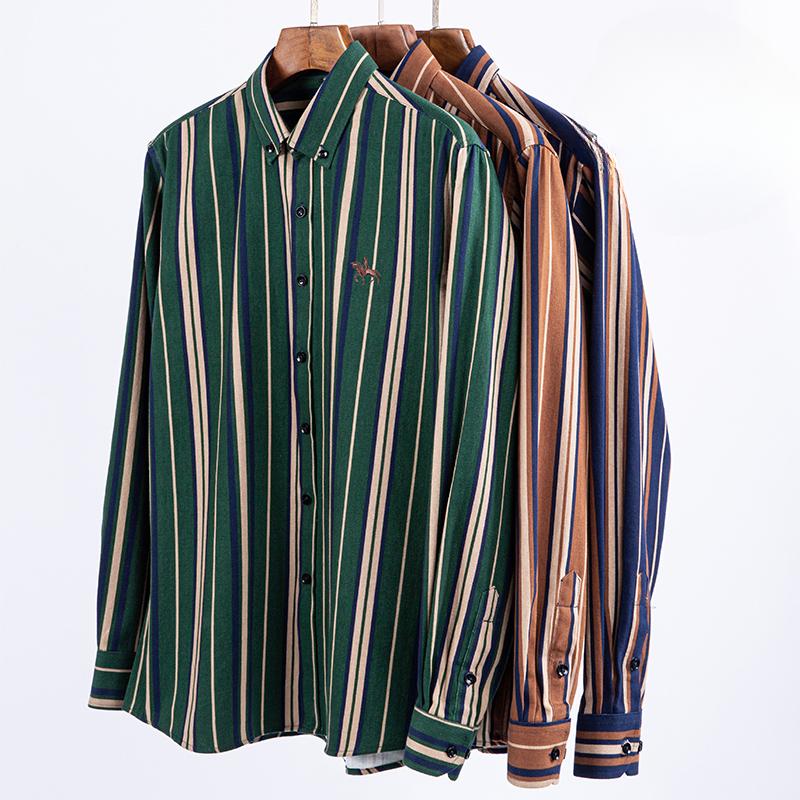 Plus size 100%cotton korean fashion long-sleeve shirts for men slim fit formal plain shirt striped houndstooth plaid clothes