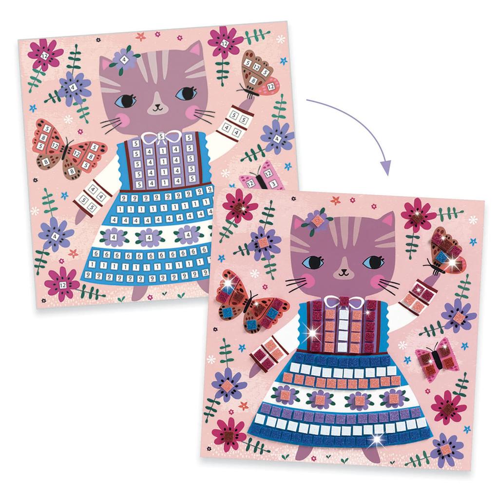 DJECO Mosaic Lovely Pet Mosaic Art Sticker Craft Educational Ages and School Entrance Elementary School Student Gift for Sports and Long Autumn Nights