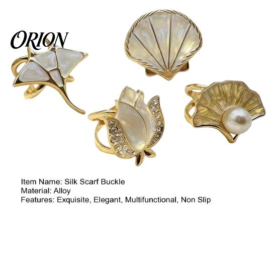 Tulip Shape Scarf Holders 4Pcs Rings for Women, Clip with Ginkgo Leaf/Seashell/Tulip/Faux Decorative Coat Belts Pearl Shell Design, Metal Buckles