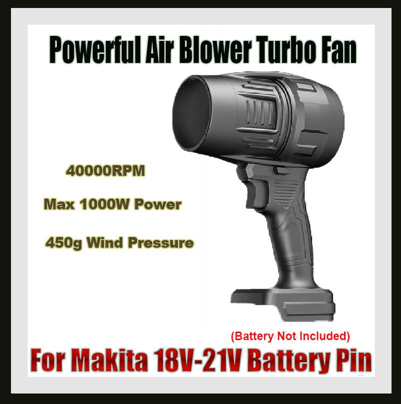 

Powerful Air Blower Handheld Turbo Jet Fan Max Thrust 450g for Cleaning Leaves Snow and Dust Compatible Fits For Makita Battery чёрный