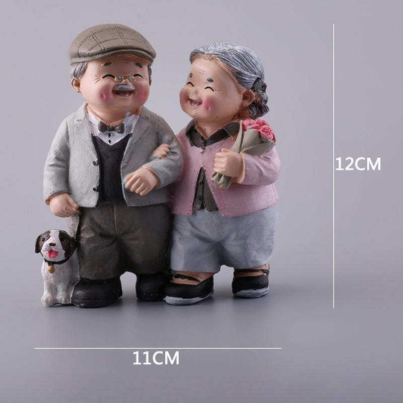 Cute Elderly Couple Statue Resin Suitable for Family Wedding Decoration Beautiful Time with You All the Way