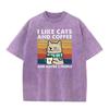 Unisex Cotton T-Shirt - I Love Cats Coffee Graphic Print Oversized Streetwear Hip Hop T-Shirt for Men Women Couple Matching