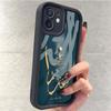 Blue Background Gold Label iPhone 14/15/16/17 Pro Max Protective Case with Stepped Black New Groove Design