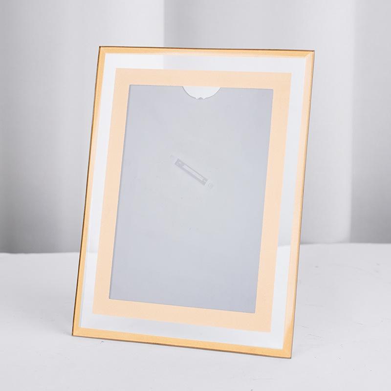 8 or 10 Inch Clear Glass Crystal Photo Frame Gold Tone Edge for Silver Certificate Rectangle Luxury Display Premium Award Frame