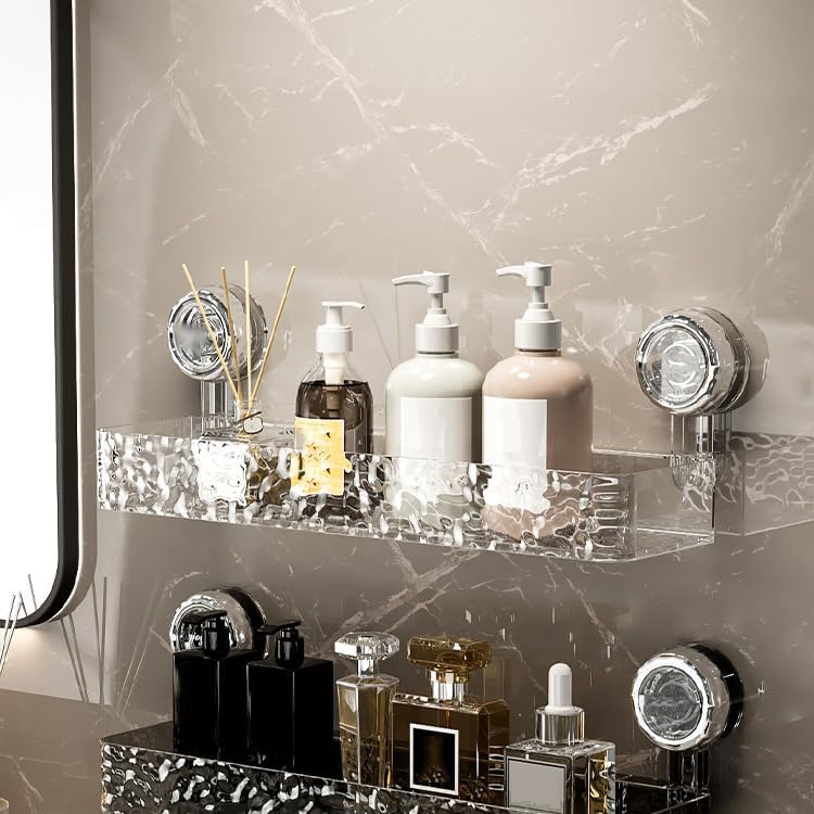 Corrugated Suction Cup Storage Holder Light Luxury Style Glacier Pattern Suction Cup Shelf No-Drill Bathroom Suction Storage Box