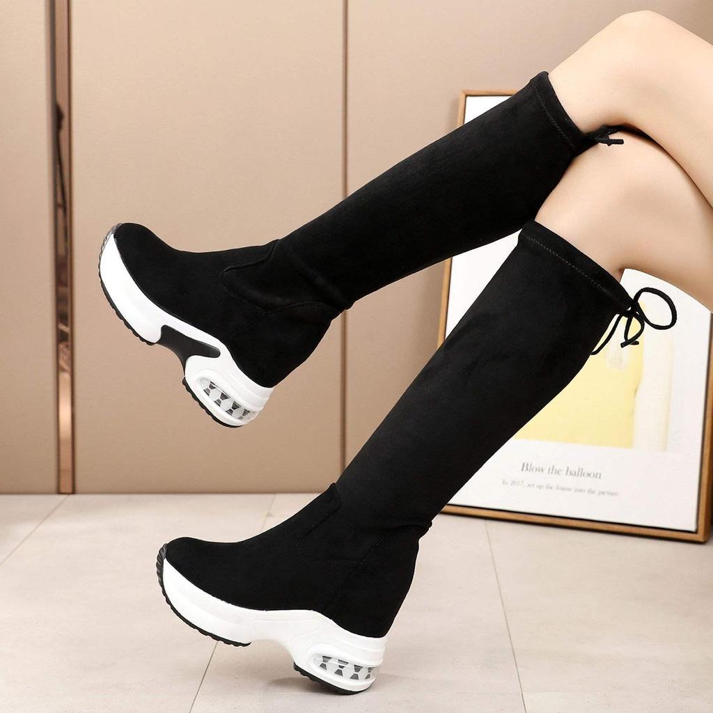 2025 Women's Over-the-Knee Wedge Heel Boots: Fleece-Lined, Platform, Stretch, Slimming High Boots for Winter
