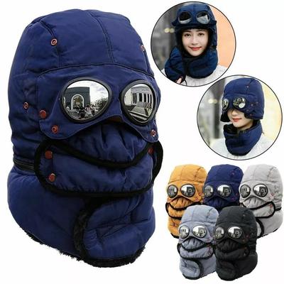 Winter-Thermo-Trapper-Mütze mit Brille, Winter-Radfahren, winddichte Ski-Maske