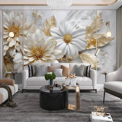 3d Stereo Weiß Einfache Tapete Marmor Blumen Foto Wandbild Wohnzimmer Restaurant Home Decor Wandmalerei