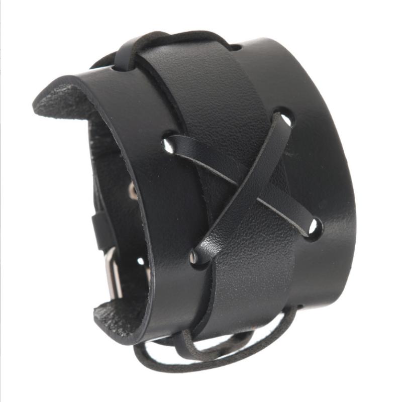 New Fashion Men Wide Genuine Leather Bracelet Brown Black Wide Cuff Bracelets & Bangles Vintage Punk Wristband Men Jewelry Gift