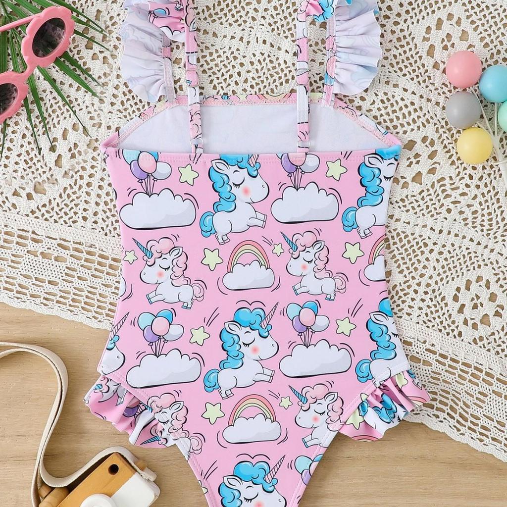 2026 European Girls' Printed One-Piece Swimsuit for Toddlers