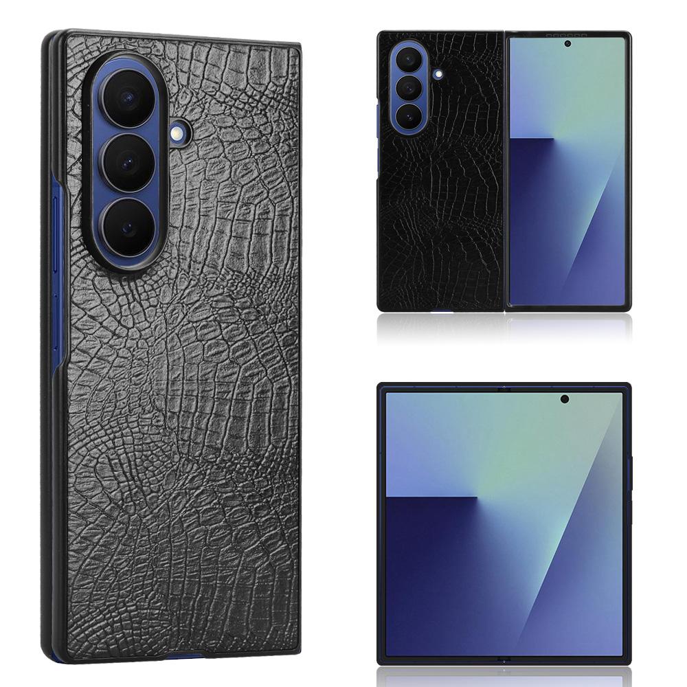 For Samsung Galaxy Z Fold7 5G Case Crocodile Texture Leather Coated Hard PC Phone Cover