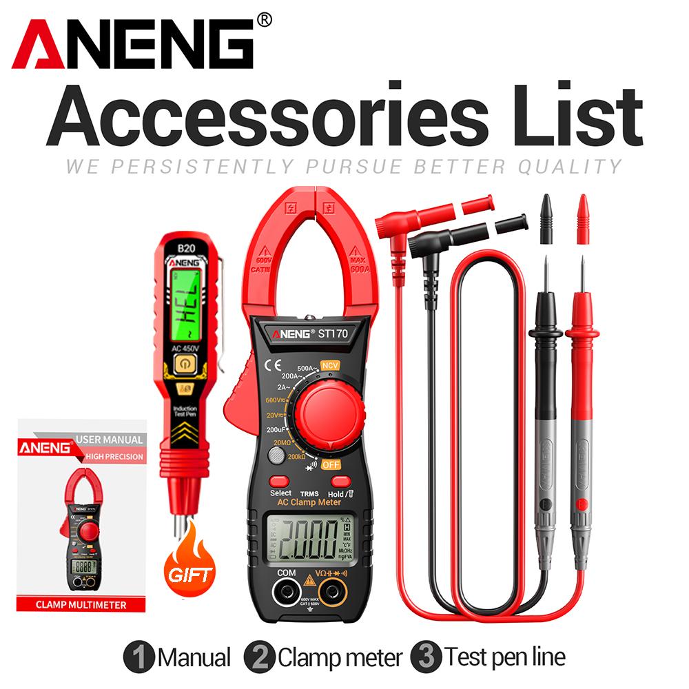 Professional ANENG ST170 Clamp Meter 1999 Counts Digital Multimeter 500A AC/DC Voltage Current NCV Resistance Tester with Free B20Test Pen Non-contact