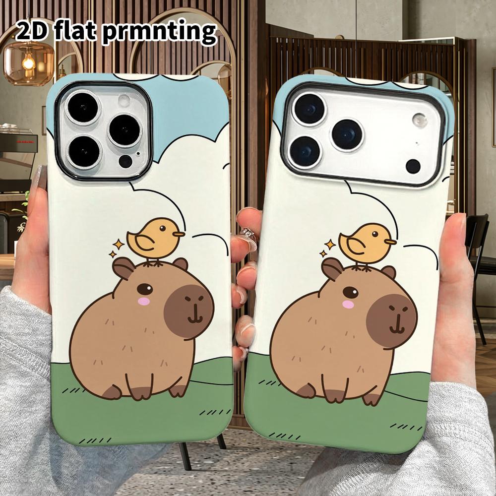 Phone Case: 2D Flat Suitable for iPhone 18 17 16 15 14 13 Pro Film Protective Case, Couple Style, Capybara and Little Bird, Christmas and Halloween Gi