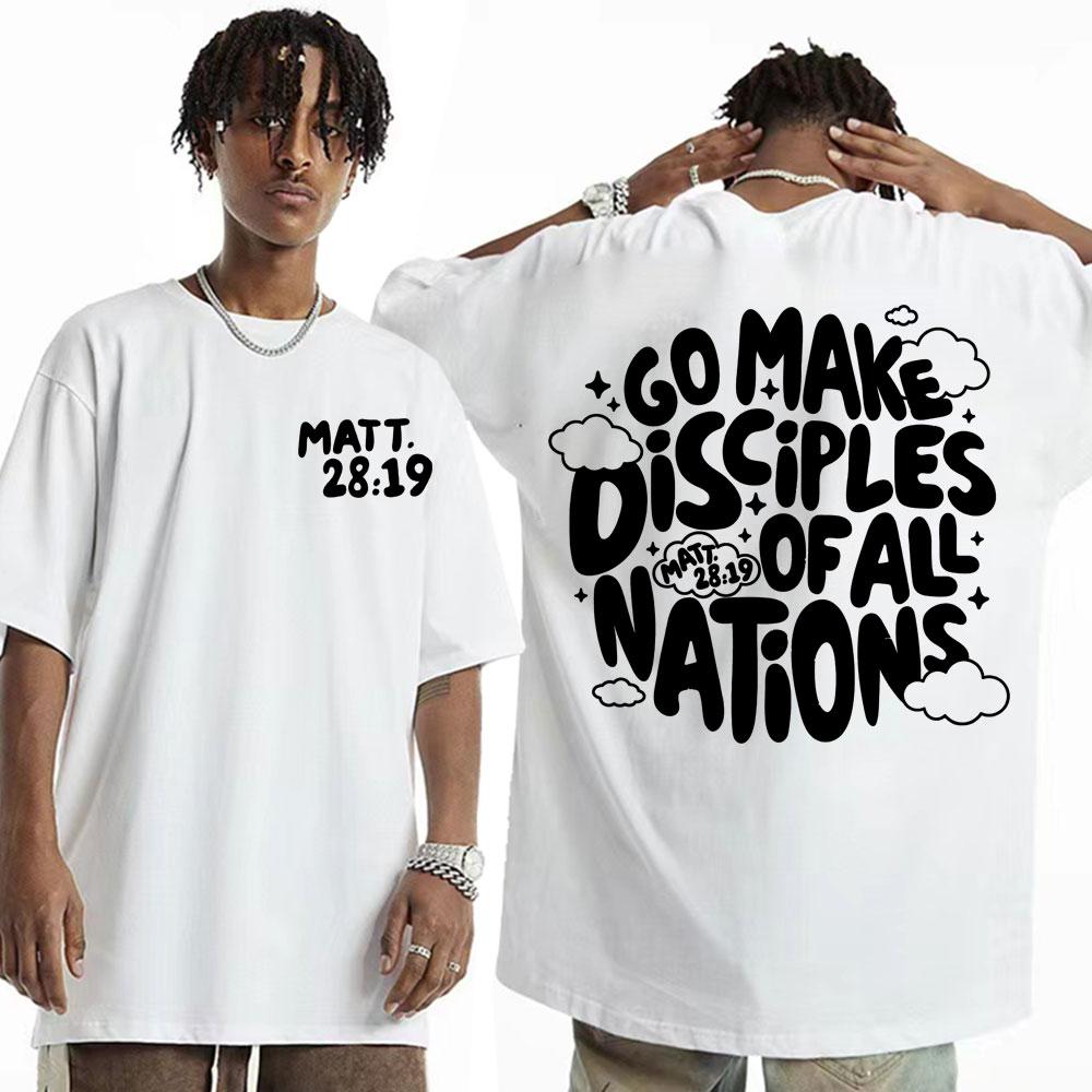 Large Cotton Men's Go Make Disciple Christian Street Wear T-shirt Retro Bible T-shirt Fashion Aesthetics Short Sleeve T-shirt