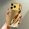 Coque de téléphone en verre motif courbe métallique de luxe peinture métallique dorée pour iPhone 17 Pro Max 11 12 13 14 15 16 Plus 17Air 16E Housse