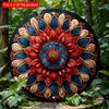 2d Flat 20*20cm Vintage Mandala Wooden Sign, Wooden Circular Mural, Red and Blue Floral Design, Vintage Decoration for Bars, Cafes, Seaside Villas,