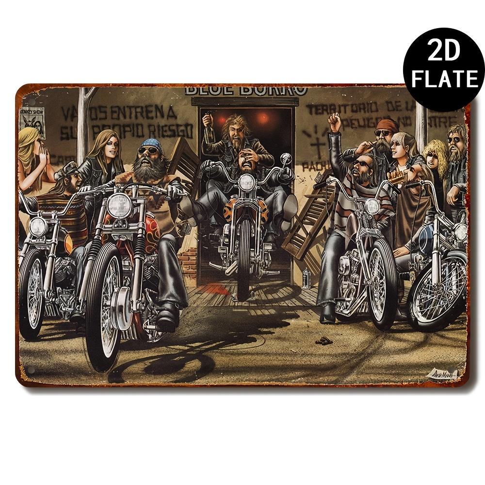 Vintage David Mann Motorcycle Rider Metal Sign es Retro Biker Artwork with Classic Choppers Live Performance Scene for Home aluminum 20x30cm