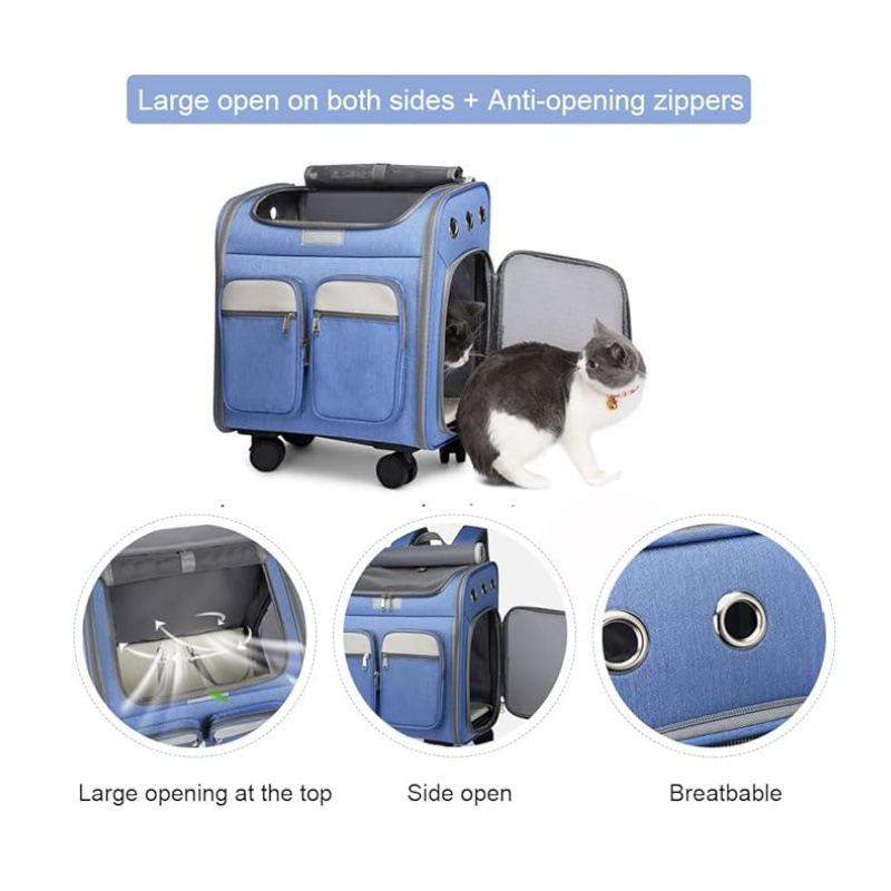 Pet Backpack with Large Space, Silent Universal Wheels, and Foldable Handle Cat Carrier.
