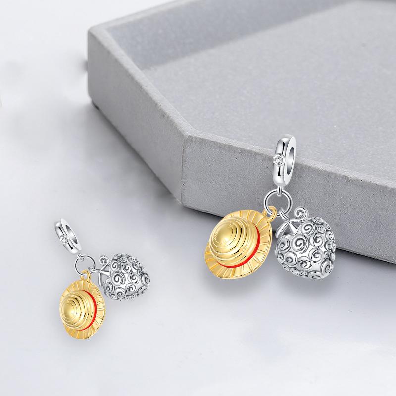 One Piece Straw Hat And Burning Fruit Decorative Charms For Authentic Charm Decorations Bracelet Style Genuine Copper Charm Decorations Bead For