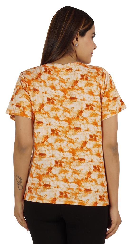 Moomaya Tie Dye Short Sleeve Ruching Tops For Women V-Neck Casual Jersey Tee