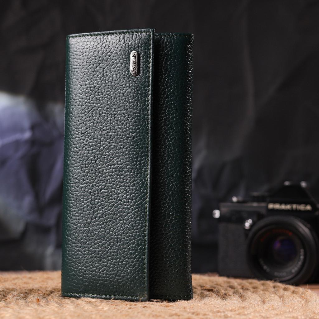 Women's Practical Wallet Made of Genuine Grained Leather CANPELLINI Wallet 21628 Green