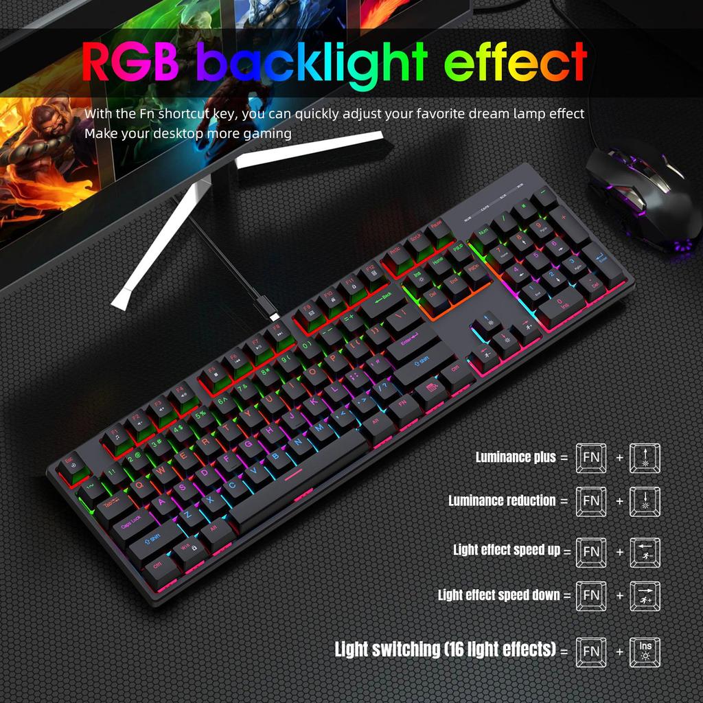 104 Key RGB Backlit Mechanical Keyboard Wired Gaming Keyboard Esports Keyboard Ergonomic Design Keyboard for Laptop Desktop PC