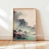 Cranes Flying Poster, Japanese Art Print, Traditional Ink Painting, Elegant Bird Art, Nature Wall Decor Oriental Landscape Decor