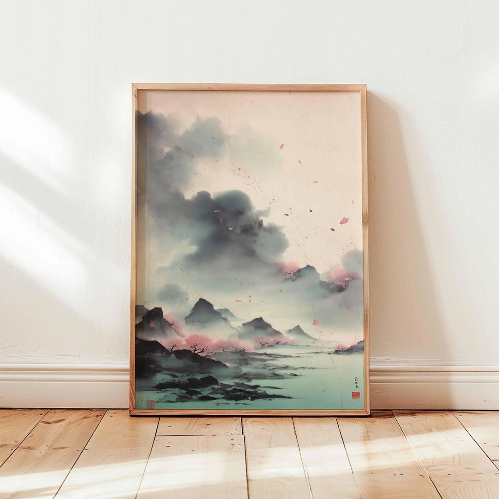 Cranes Flying Poster, Japanese Art Print, Traditional Ink Painting, Elegant Bird Art, Nature Wall Decor Oriental Landscape Decor