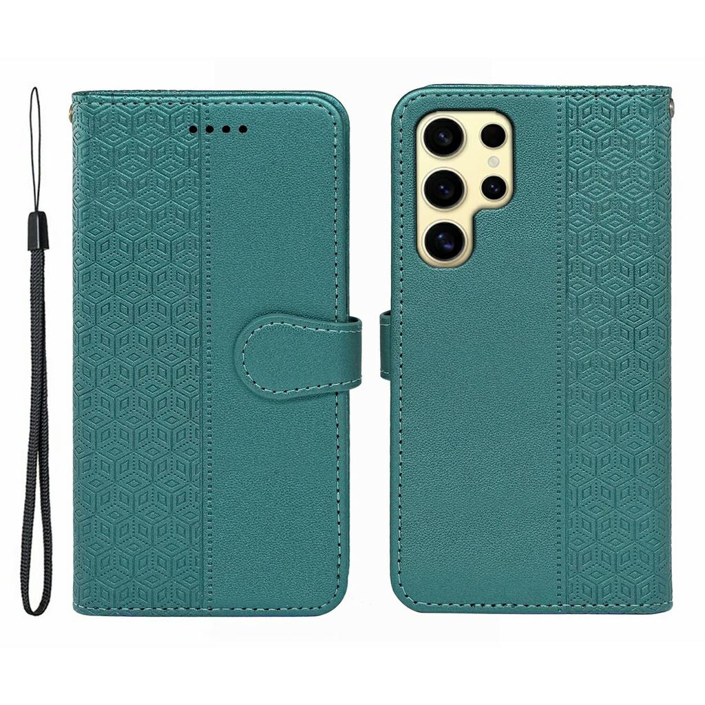 For Samsung Galaxy S25 Ultra Case Anti Scratch Splicing Imprinted Rhombus Leather Phone Cover